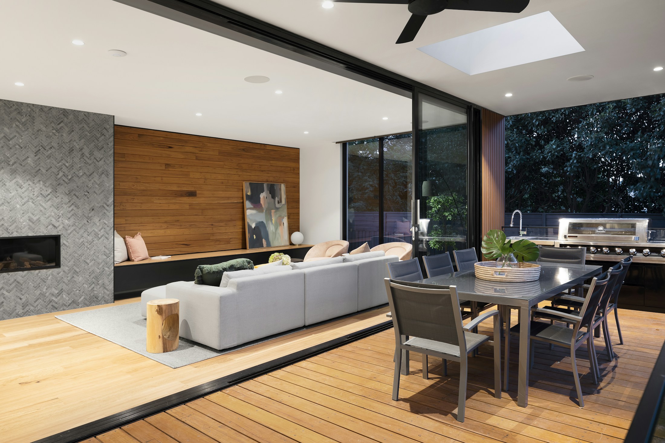 Minimal European villa with warm evening light